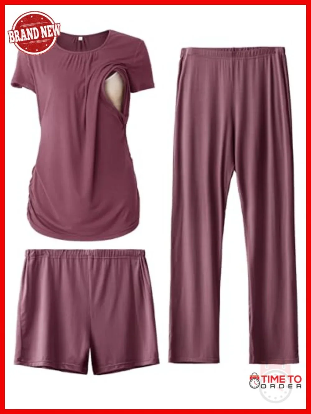 Maternity Nursing Pajama Set 3 Piece Breastfeeding Sleepwear Lounge Wear